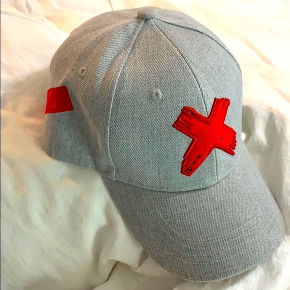 Grey w red  “X” SnapBack unisex - Picture 2 of 8